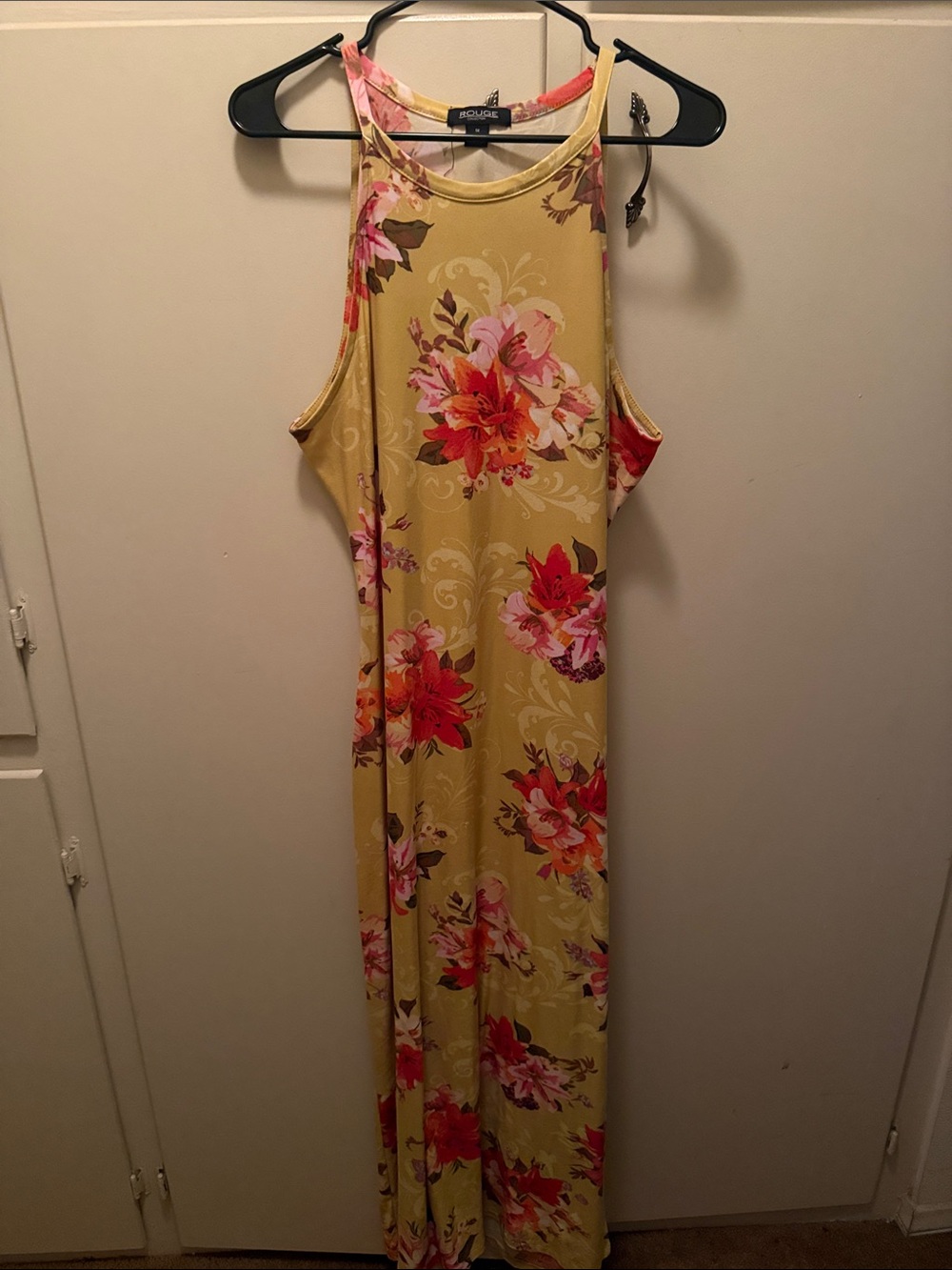 Rouge Collection Mustard Yellow Floral Halter Maxi Dress